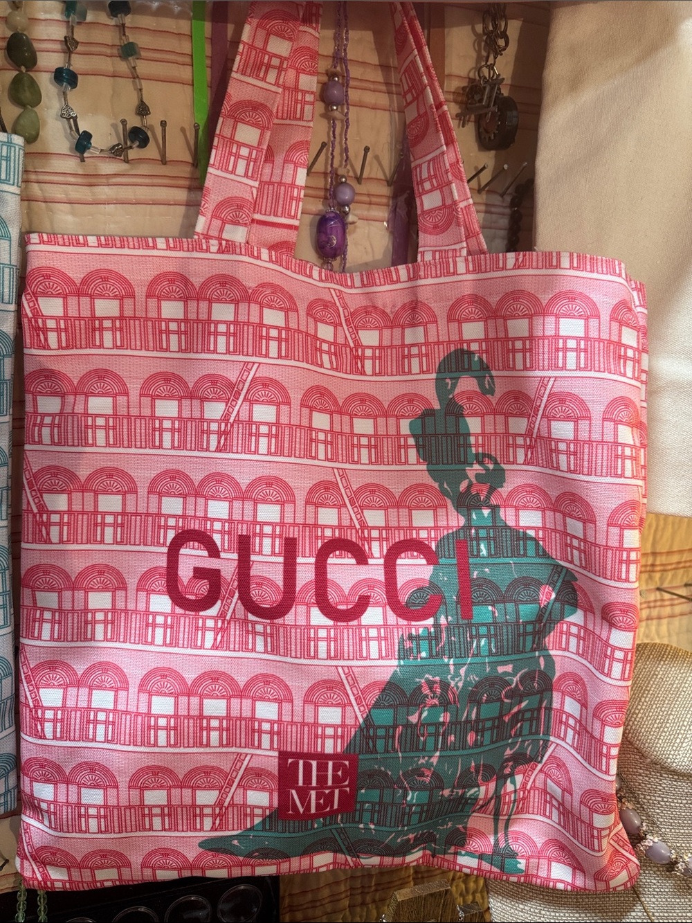 GUCCI Pink the met novelty canvas tote bag